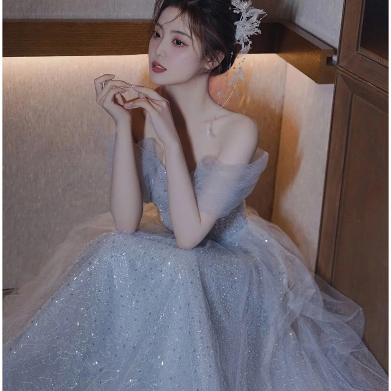 イブニングドレス ブルー オフショルダー 発表会ドレス ロングドレス