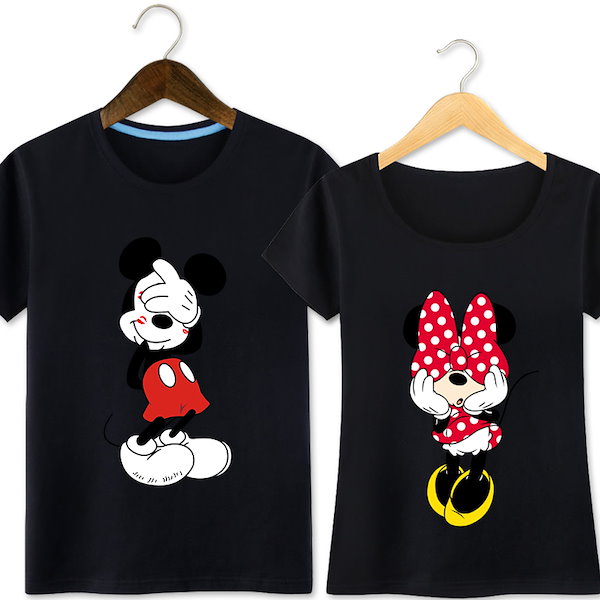 ディズニーワールド　Tシャツ 2枚セット wdw ミッキー　ミニー　ペア Qoo10] 内気なミッキー ミニーMICKEY経典黒