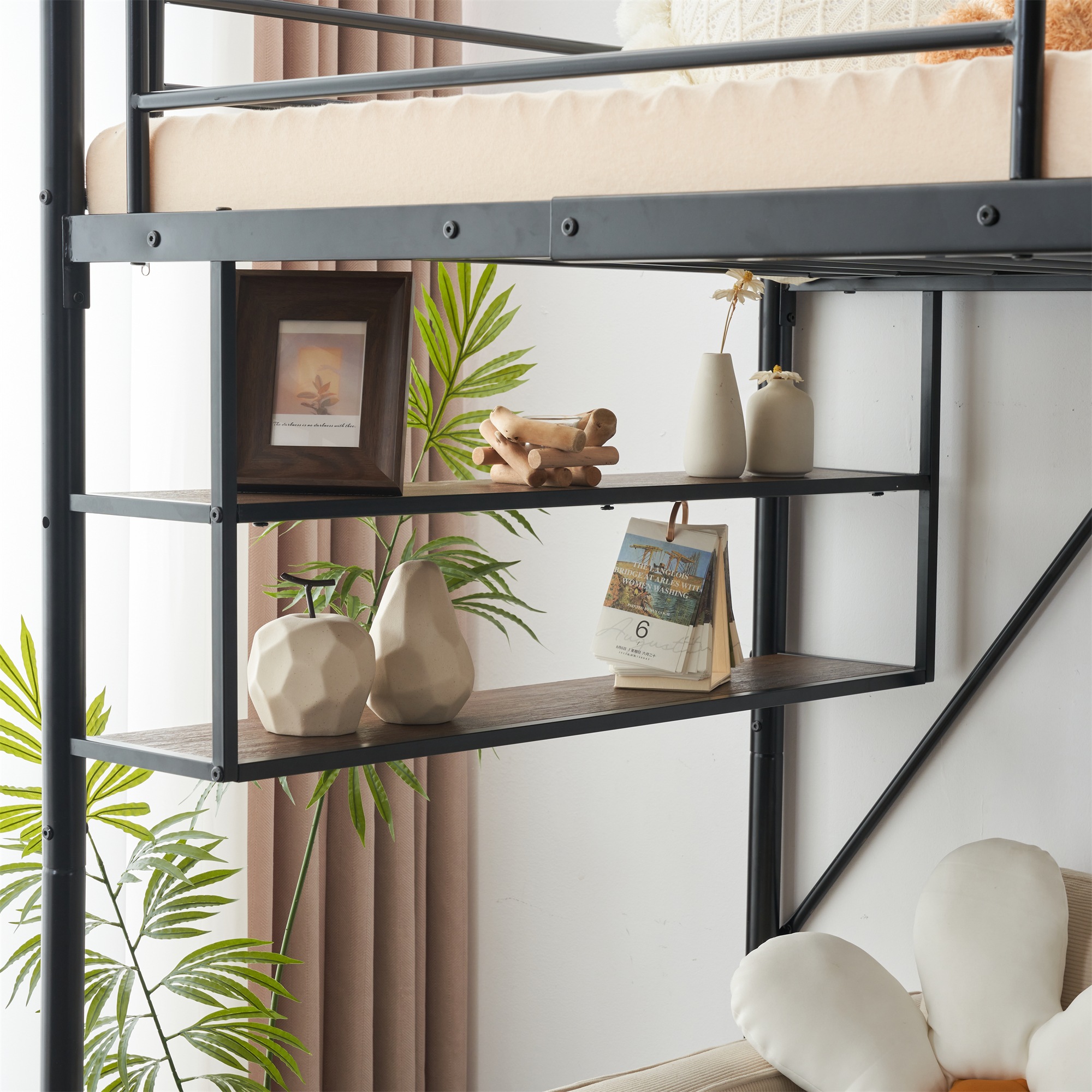 【国内発送M】77新作 ブラック ロフトベッド 片側手すり付き 収納付き パイプベッド シングルベッド 木 北欧風 子供部屋 スチール 耐震 ベッド 【国内発送M】77新作 ブラック ロフトベッド 片側手すり付き 収納付き パイプベッド シングルベッド 木 北欧風 子供部屋 スチール 耐震 ベッド