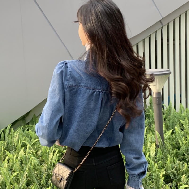レディース トップス シャツ ブラウス デニム 袖コンシャス ブルー お洒落 おしゃれ 秋冬 256 レディース トップス シャツ ブラウス デニム 袖コンシャス ブルー お洒落 おしゃれ 秋冬 256