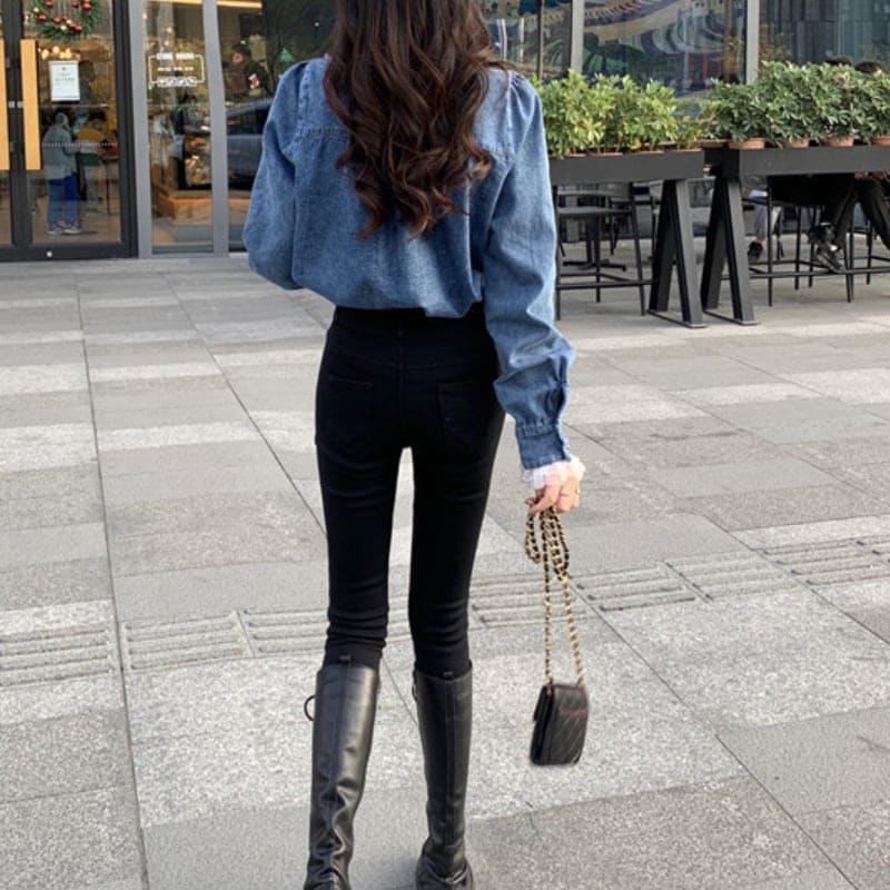 レディース トップス シャツ ブラウス デニム 袖コンシャス ブルー お洒落 おしゃれ 秋冬 256 レディース トップス シャツ ブラウス デニム 袖コンシャス ブルー お洒落 おしゃれ 秋冬 256