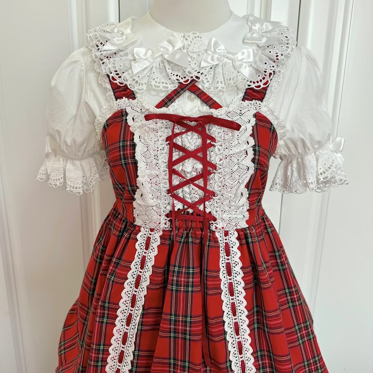 Lolita夏季正规品娃娃领JSK内搭洛丽塔短袖纯棉衬衣泡泡袖可爱打底