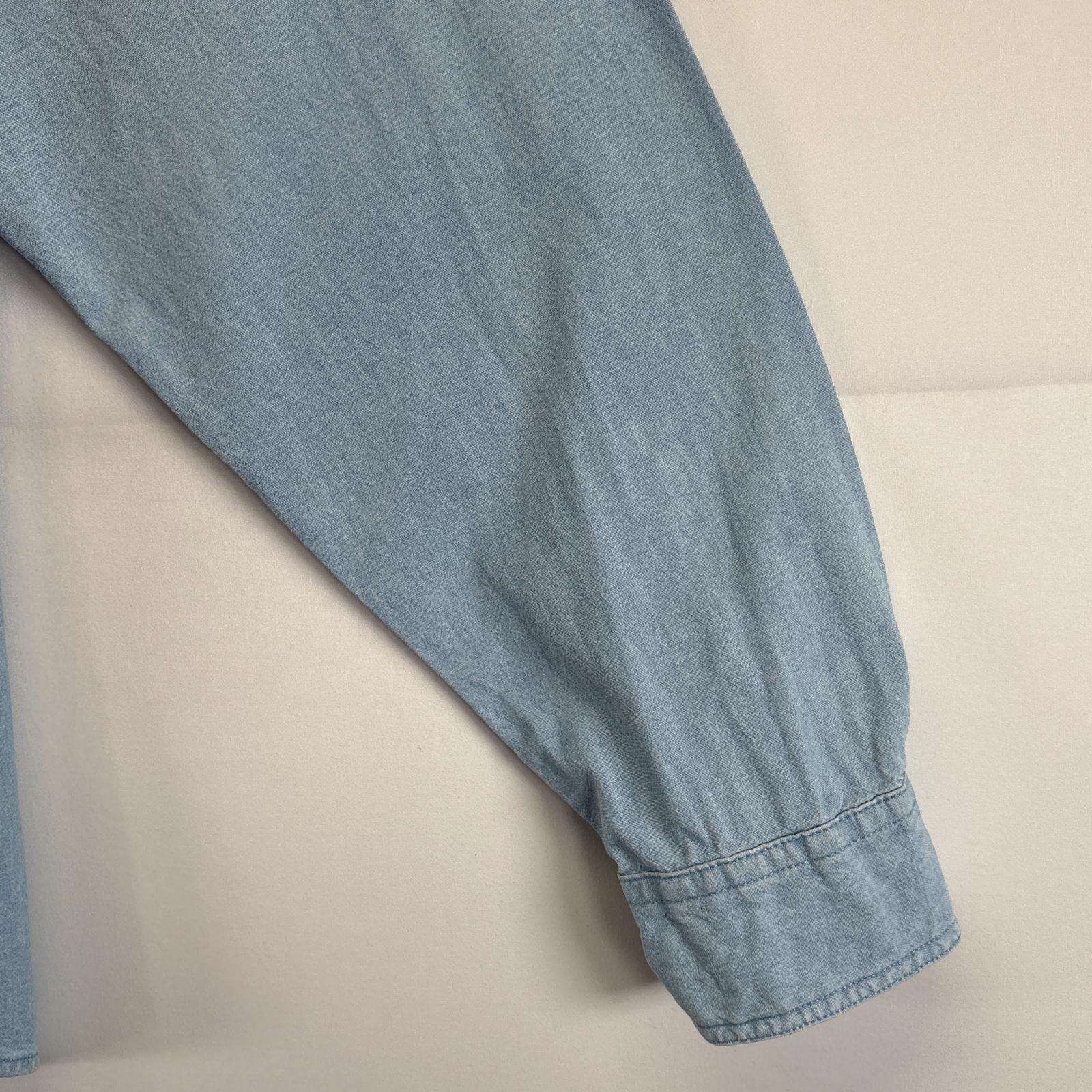 古着 90s/90年代 ワーナーブラザーズ 長袖 デニムシャツ シャンブレシャツ キャラ刺繍 ルーニーテューンズ 大きいサイズ XXL ブルー メンズ