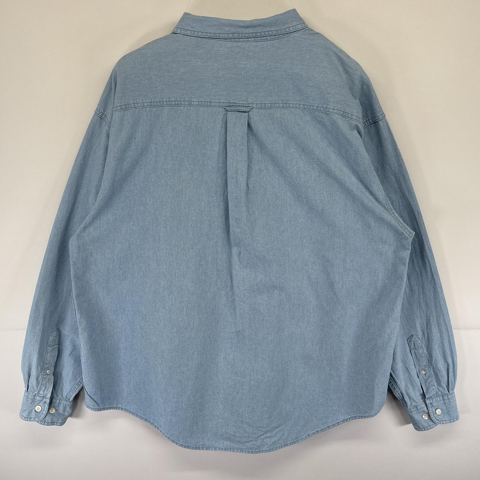 古着 90s/90年代 ワーナーブラザーズ 長袖 デニムシャツ シャンブレシャツ キャラ刺繍 ルーニーテューンズ 大きいサイズ XXL ブルー メンズ