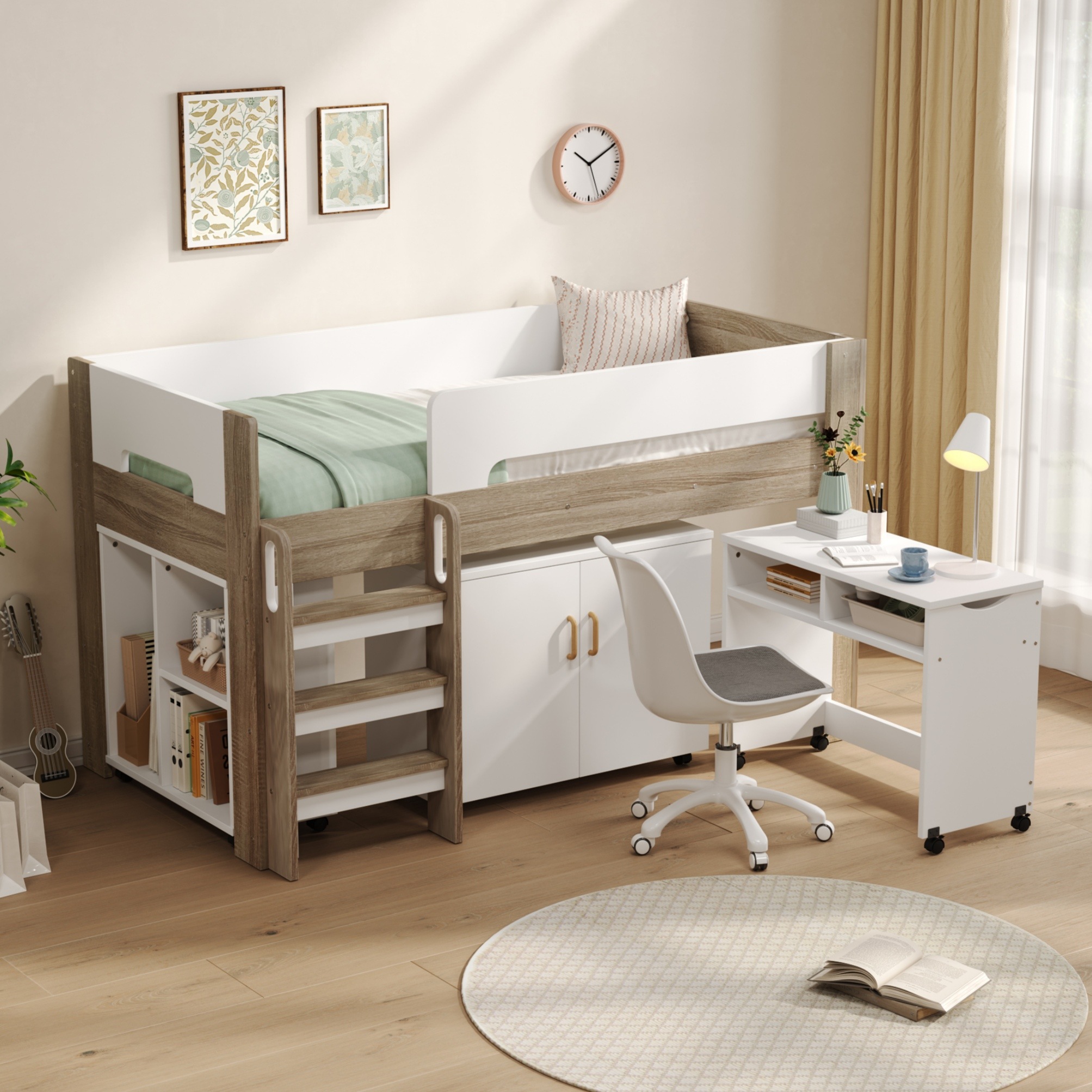 【国内出荷-送.料.無.料】ロフトベッド階段付き高さ120cm木製デスクシングルベッドロータイプベッド本棚机付きコンパクト学習机本棚付きシステムベッドS収納大人一人暮らしナチュラル+ホワイ30 【国内出荷-送.料.無.料】ロフトベッド階段付き高さ120cm木製デスクシングルベッドロータイプベッド本棚机付きコンパクト学習机本棚付きシステムベッドS収納大人一人暮らしナチュラル+ホワイ30
