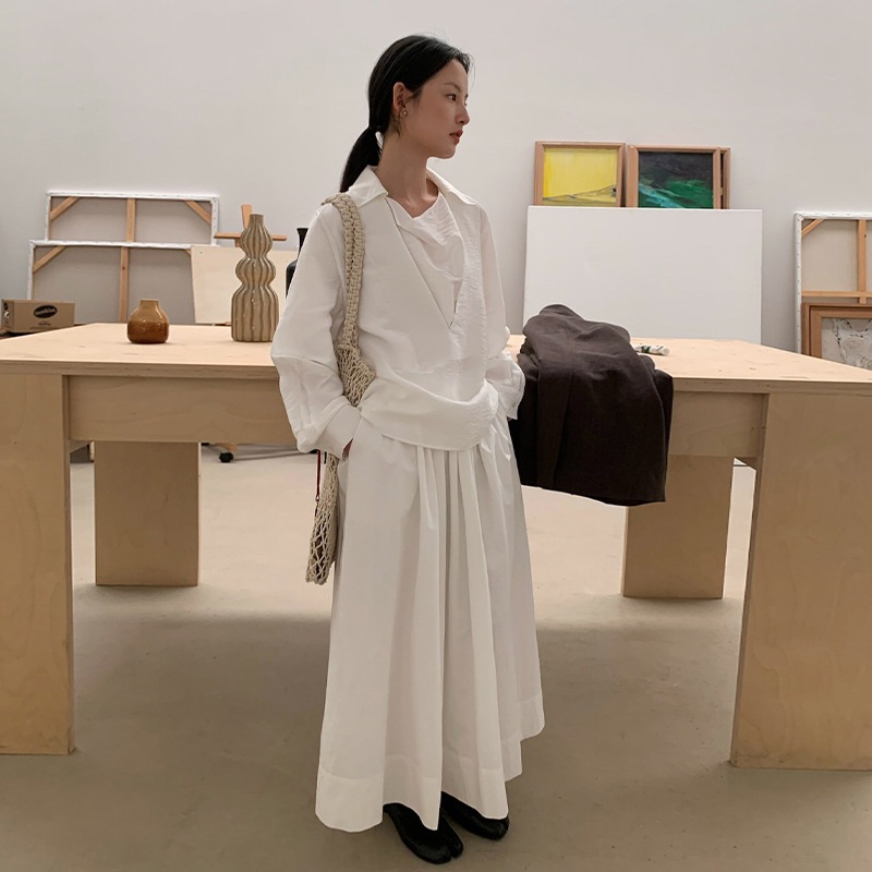 文芸感のある襟のパッチワークシャツ女性25春の新気質ゆったり系ベルトで着痩せしたトップス24639