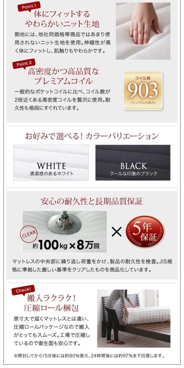 [組立設置付]棚付 フロアベッド [エルスマン] プレミアムポケットコイルマットレス付 シングル ダークブラウン [マットレス]白
