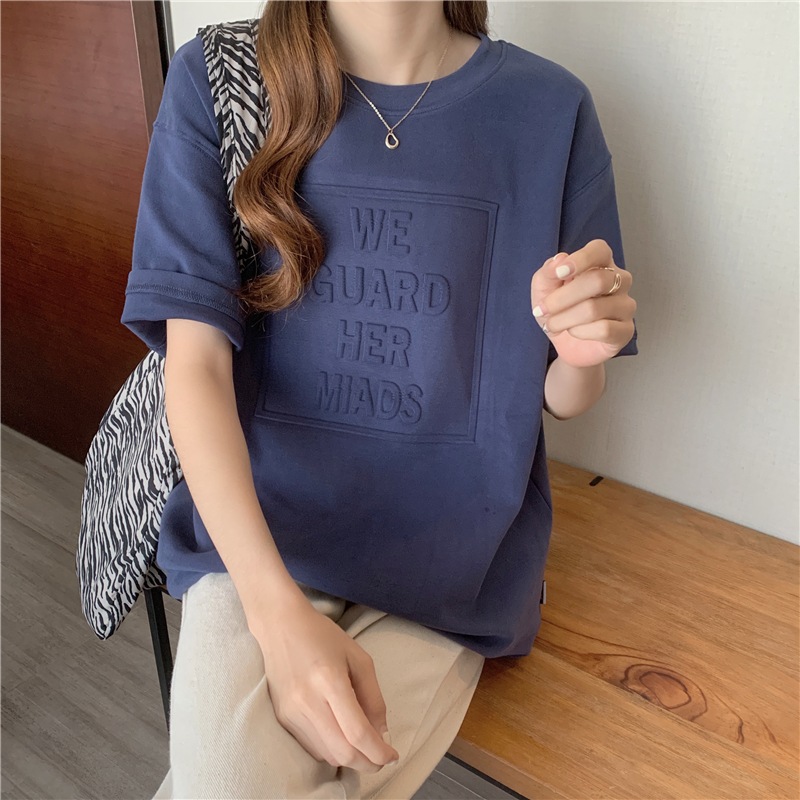 2022中長款tシャツ女性半袖ゆったり凹凸アルファベットカジュアル通勤 2022中長款tシャツ女性半袖ゆったり凹凸アルファベットカジュアル通勤