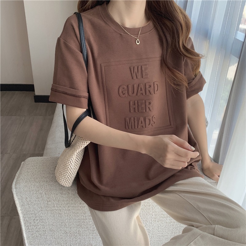 2022中長款tシャツ女性半袖ゆったり凹凸アルファベットカジュアル通勤 2022中長款tシャツ女性半袖ゆったり凹凸アルファベットカジュアル通勤