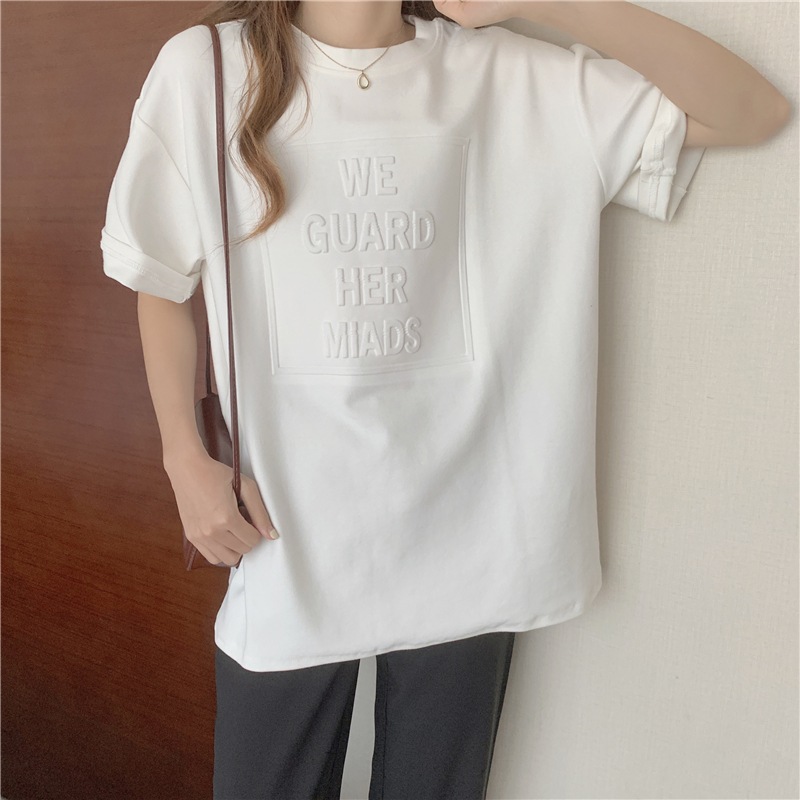 2022中長款tシャツ女性半袖ゆったり凹凸アルファベットカジュアル通勤 2022中長款tシャツ女性半袖ゆったり凹凸アルファベットカジュアル通勤