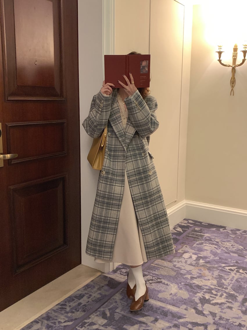 アウター コート ロングコート チェック柄 襟付き ボタン 長袖 ダブルブレスト カジュアル アウター コート ロングコート チェック柄 襟付き ボタン 長袖 ダブルブレスト カジュアル