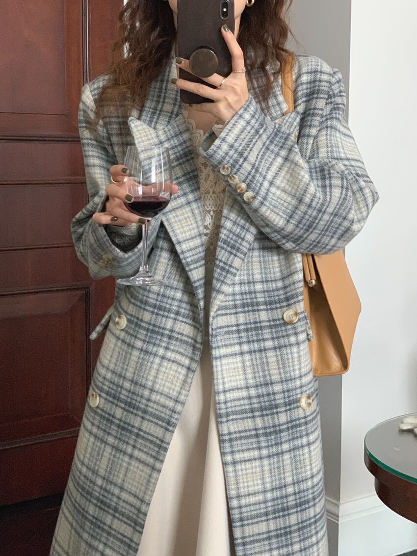 アウター コート ロングコート チェック柄 襟付き ボタン 長袖 ダブルブレスト カジュアル アウター コート ロングコート チェック柄 襟付き ボタン 長袖 ダブルブレスト カジュアル