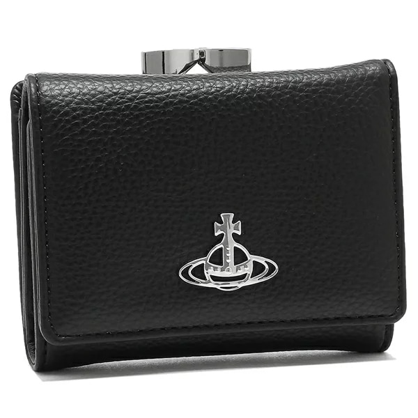 三つ折り財布 リヴィーガン グレイン がま口 ブラック レディース 51010018 S000D N403