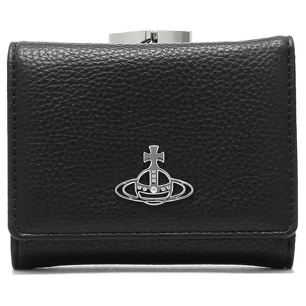 三つ折り財布 リヴィーガン グレイン がま口 ブラック レディース 51010018 S000D N403