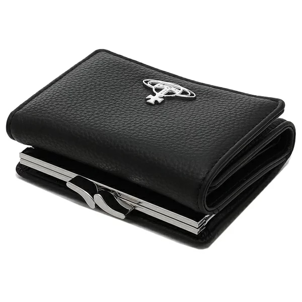 三つ折り財布 リヴィーガン グレイン がま口 ブラック レディース 51010018 S000D N403