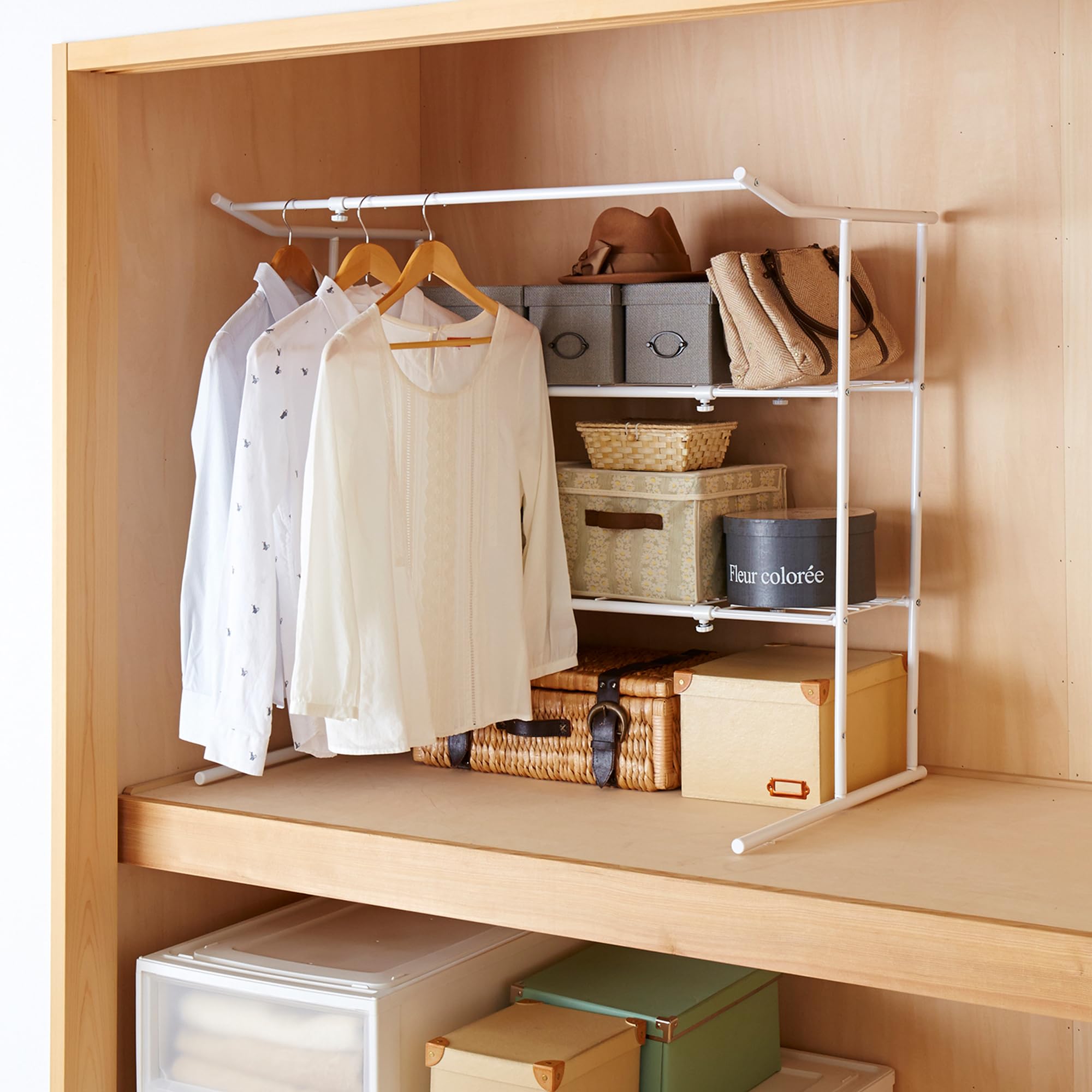 HEIAN SHINDO 押入れ収納棚 ハンガーパイプ付 横伸縮 ホワイト 幅76~105cm 高90cm 奥行56cm OHW-40 平安伸銅工業 HEIAN SHINDO 押入れ収納棚 ハンガーパイプ付 横伸縮 ホワイト 幅76~105cm 高90cm 奥行56cm OHW-40 平安伸銅工業