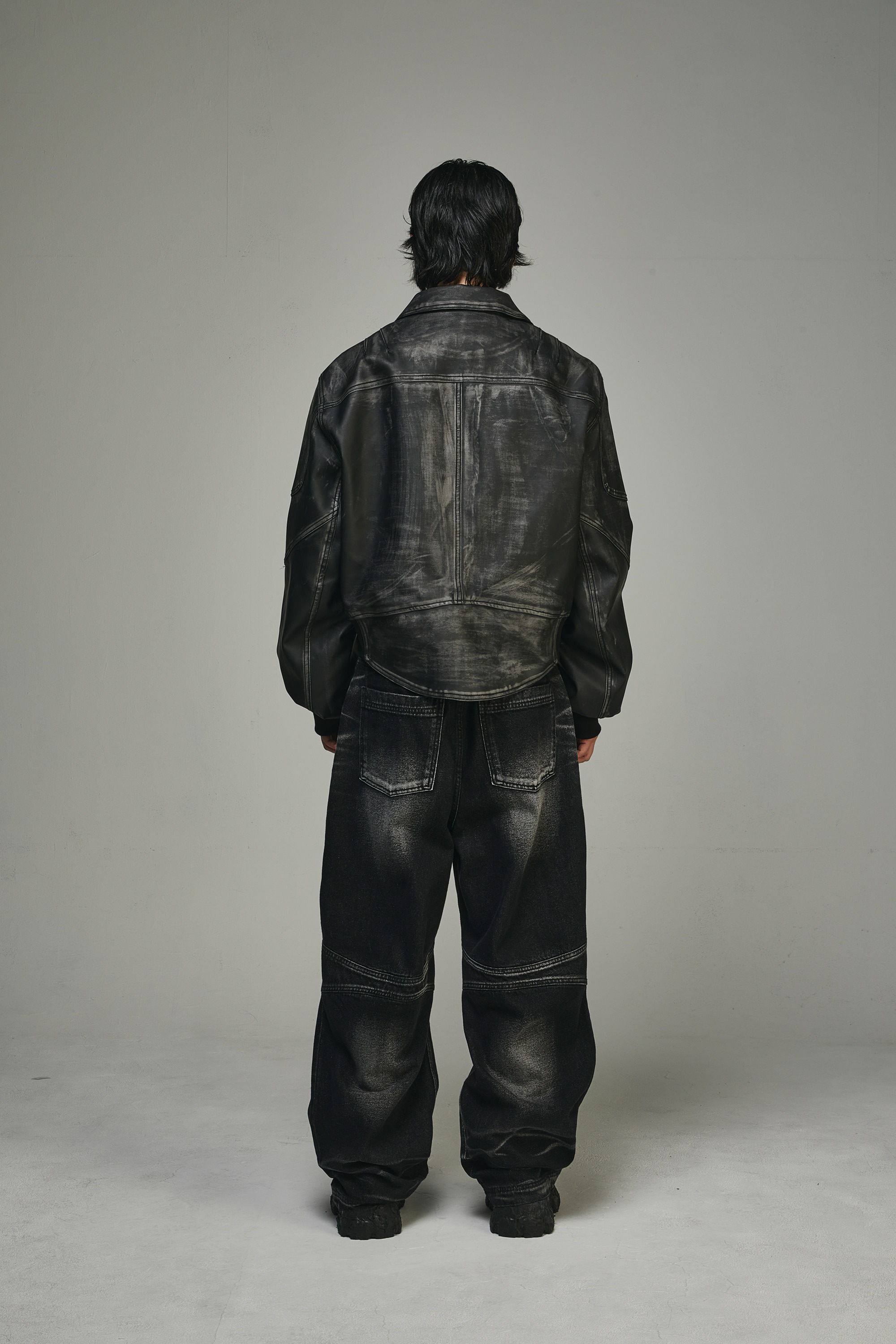 【BLR】 EMBOSSED WAVE WASHING WIDE DENIM PANTS BLACK 【BLR】 EMBOSSED WAVE WASHING WIDE DENIM PANTS BLACK
