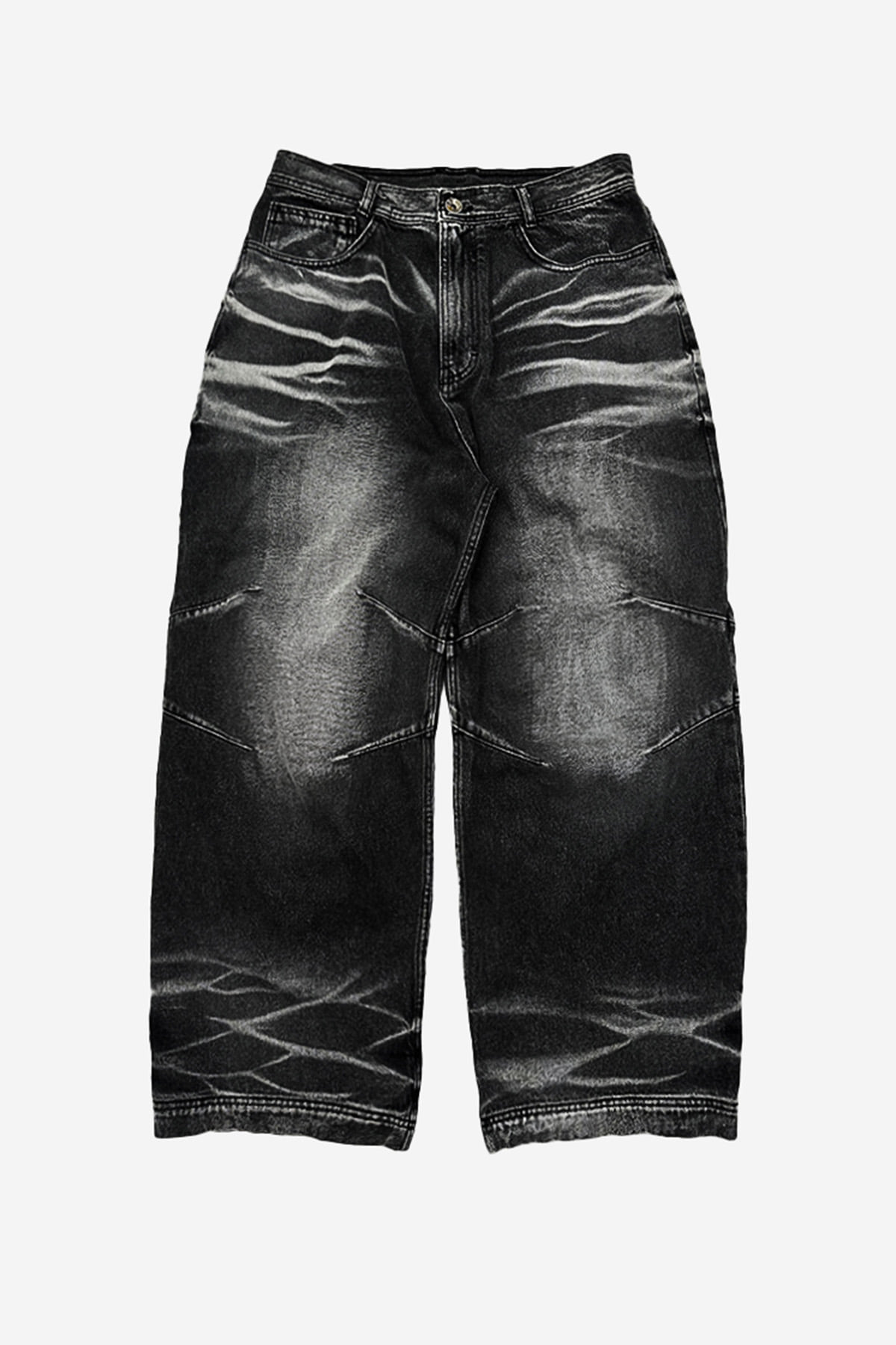 【BLR】 EMBOSSED WAVE WASHING WIDE DENIM PANTS BLACK 【BLR】 EMBOSSED WAVE WASHING WIDE DENIM PANTS BLACK