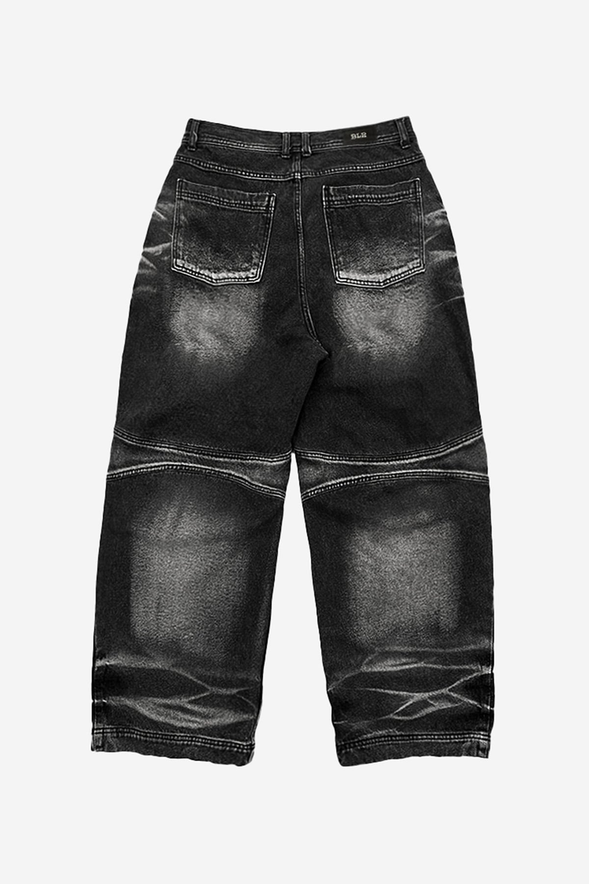 【BLR】 EMBOSSED WAVE WASHING WIDE DENIM PANTS BLACK 【BLR】 EMBOSSED WAVE WASHING WIDE DENIM PANTS BLACK