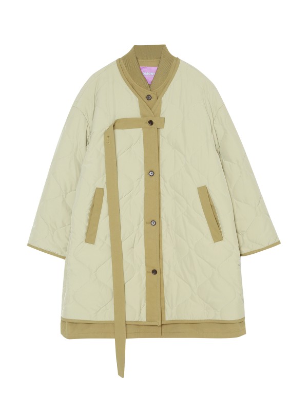 オモント エッグタルト ひょうたん キルティングコットン フェイクツーピース コットンジャケット レディース 冬 ゆったり ミドル丈 コットンジャケット キルティングジャケット