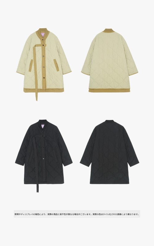 オモント エッグタルト ひょうたん キルティングコットン フェイクツーピース コットンジャケット レディース 冬 ゆったり ミドル丈 コットンジャケット キルティングジャケット