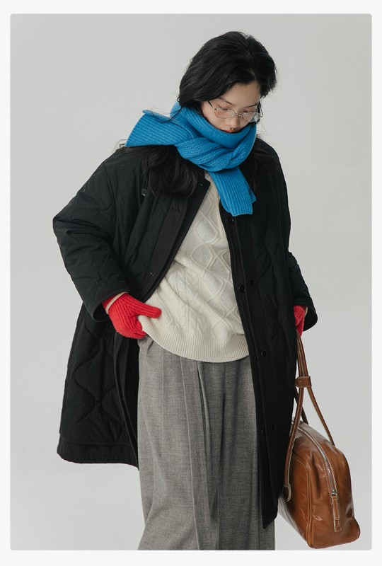 オモント エッグタルト ひょうたん キルティングコットン フェイクツーピース コットンジャケット レディース 冬 ゆったり ミドル丈 コットンジャケット キルティングジャケット