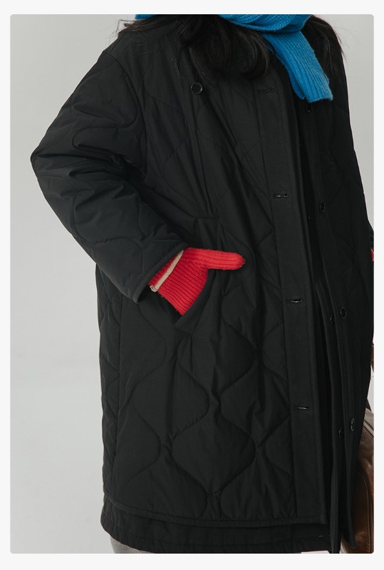 オモント エッグタルト ひょうたん キルティングコットン フェイクツーピース コットンジャケット レディース 冬 ゆったり ミドル丈 コットンジャケット キルティングジャケット