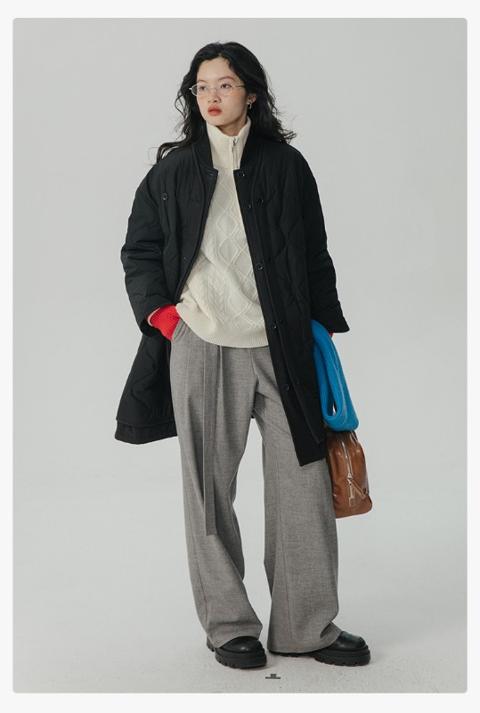 オモント エッグタルト ひょうたん キルティングコットン フェイクツーピース コットンジャケット レディース 冬 ゆったり ミドル丈 コットンジャケット キルティングジャケット