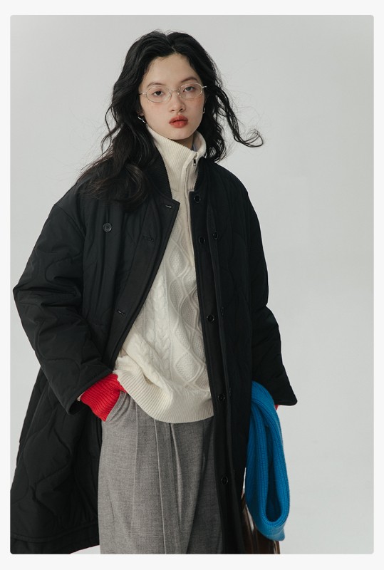 オモント エッグタルト ひょうたん キルティングコットン フェイクツーピース コットンジャケット レディース 冬 ゆったり ミドル丈 コットンジャケット キルティングジャケット