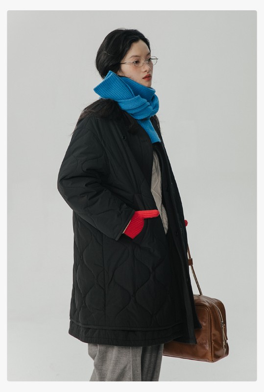 オモント エッグタルト ひょうたん キルティングコットン フェイクツーピース コットンジャケット レディース 冬 ゆったり ミドル丈 コットンジャケット キルティングジャケット