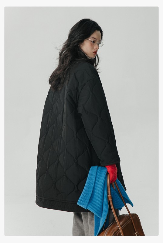 オモント エッグタルト ひょうたん キルティングコットン フェイクツーピース コットンジャケット レディース 冬 ゆったり ミドル丈 コットンジャケット キルティングジャケット