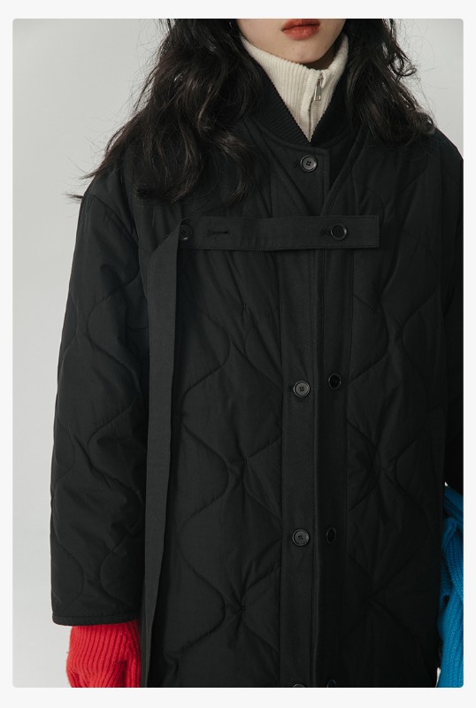 オモント エッグタルト ひょうたん キルティングコットン フェイクツーピース コットンジャケット レディース 冬 ゆったり ミドル丈 コットンジャケット キルティングジャケット