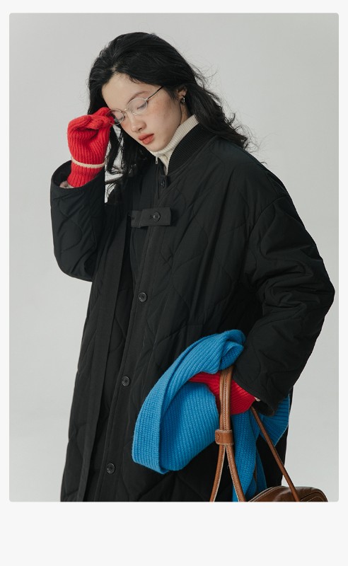 オモント エッグタルト ひょうたん キルティングコットン フェイクツーピース コットンジャケット レディース 冬 ゆったり ミドル丈 コットンジャケット キルティングジャケット