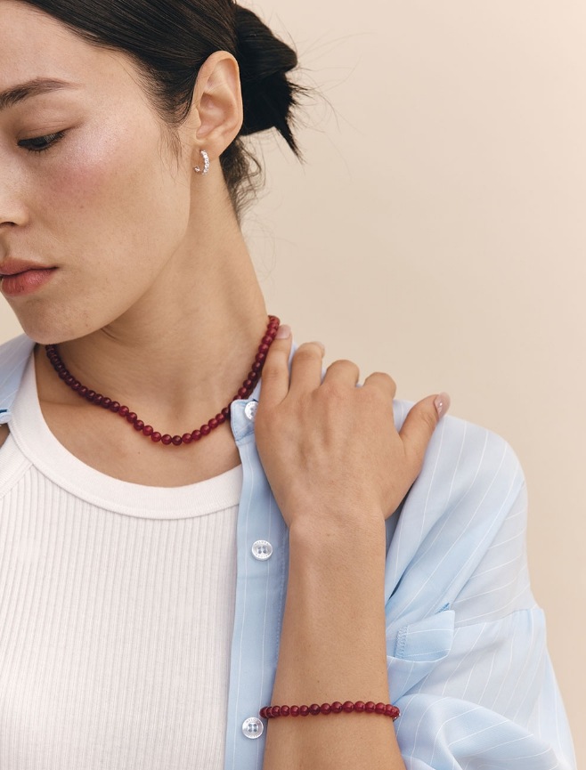 [HYERES LOR] H edition BR(W) Ball Red Jade Beads Necklace