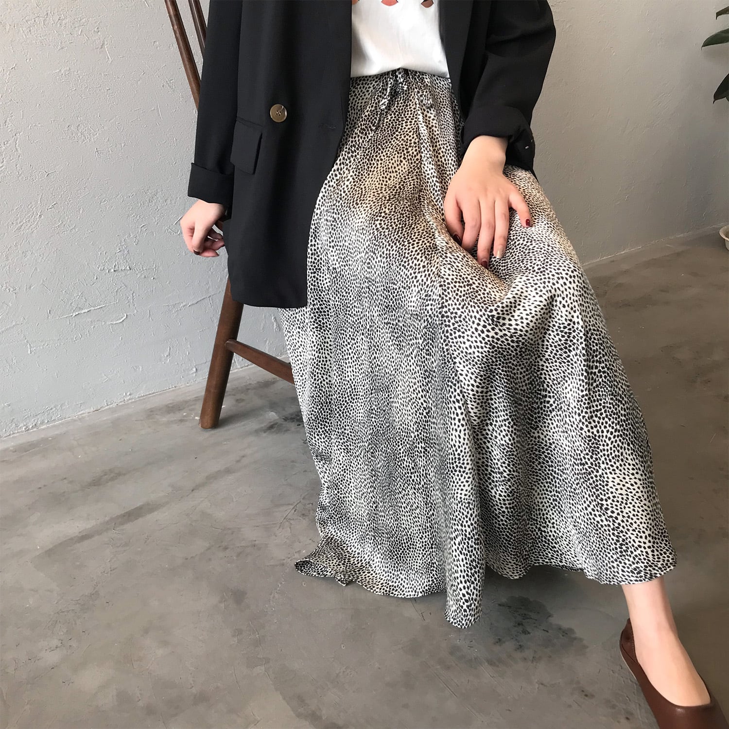 レディース スカート ロングスカート ミモレ丈スカート フレアスカート ヒョウ柄 Aライン