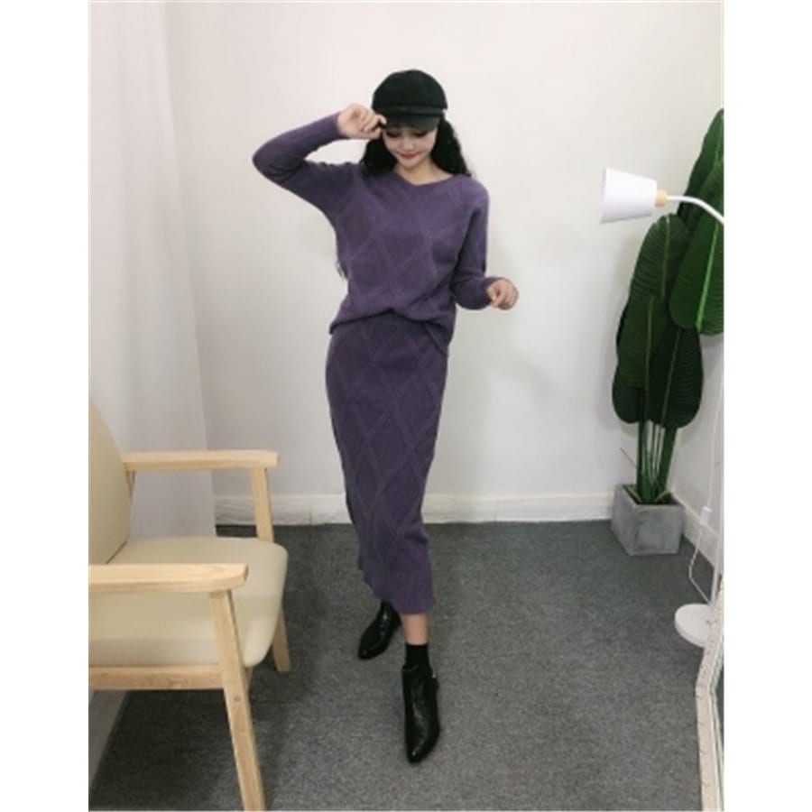 セットアップ ニット セーター トップス スカート レディース ブラウス 無地 秋 2点セット 上下 セットアップ ニット セーター トップス スカート レディース ブラウス 無地 秋 2点セット 上下