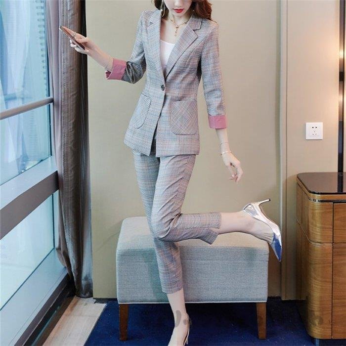 出産祝い チェック柄 2点セット 上下セット 秋 レディース パンツスーツ セットアップ テーラードジャケット 40代 30代 Ol オフィス 通勤 フォーマル パンツドレス その他 スーツ Size L Comptonmarbling Co Uk