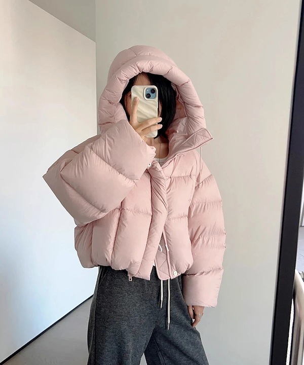 Qoo10 フード付き ショート丈 ふわもこ 無地