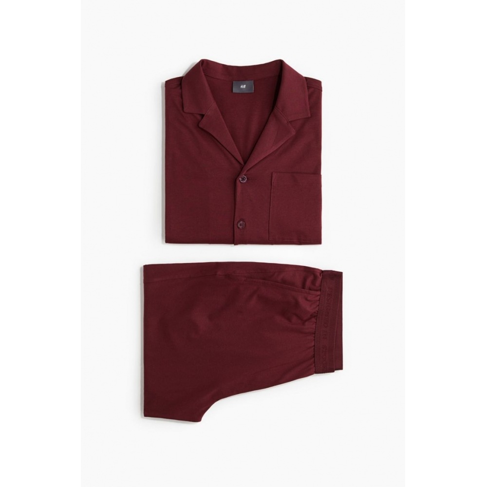 H&M リラックスフィットコットンジャージーパジャマダークレッド
