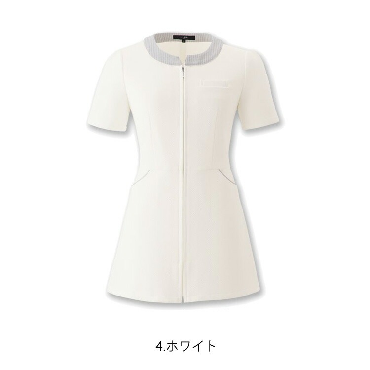 レディース チュニック ジャケット 半袖 ジップジャケット かわいい サロン エステ 美容 医療事務 クリニック ジョア 41695 オフィス 制服 事務服 ユニフォーム