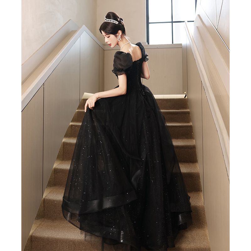 【新品追加】演奏会/ロングドレス韓国ファッション/入学式/卒業式 礼服 黒のイブニングドレスのスカート2025新しい宴会気質シニアセンスロングハイエンド冬のドレス