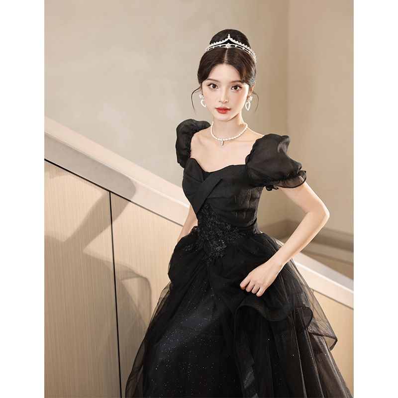 【新品追加】演奏会/ロングドレス韓国ファッション/入学式/卒業式 礼服 黒のイブニングドレスのスカート2025新しい宴会気質シニアセンスロングハイエンド冬のドレス