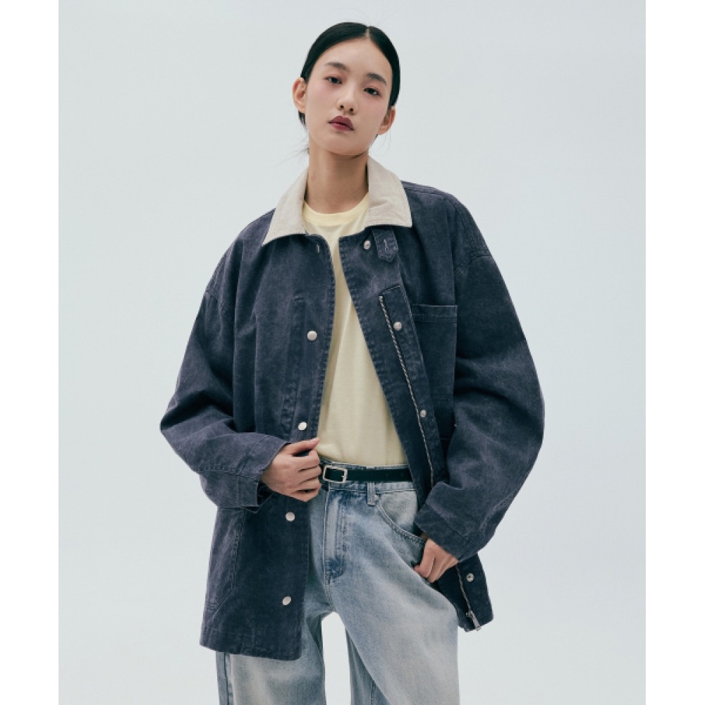 CODEGY (女性) ウォッシュ加工フレンチジャケット_ネイビー CODEGY (女性) ウォッシュ加工フレンチジャケット_ネイビー