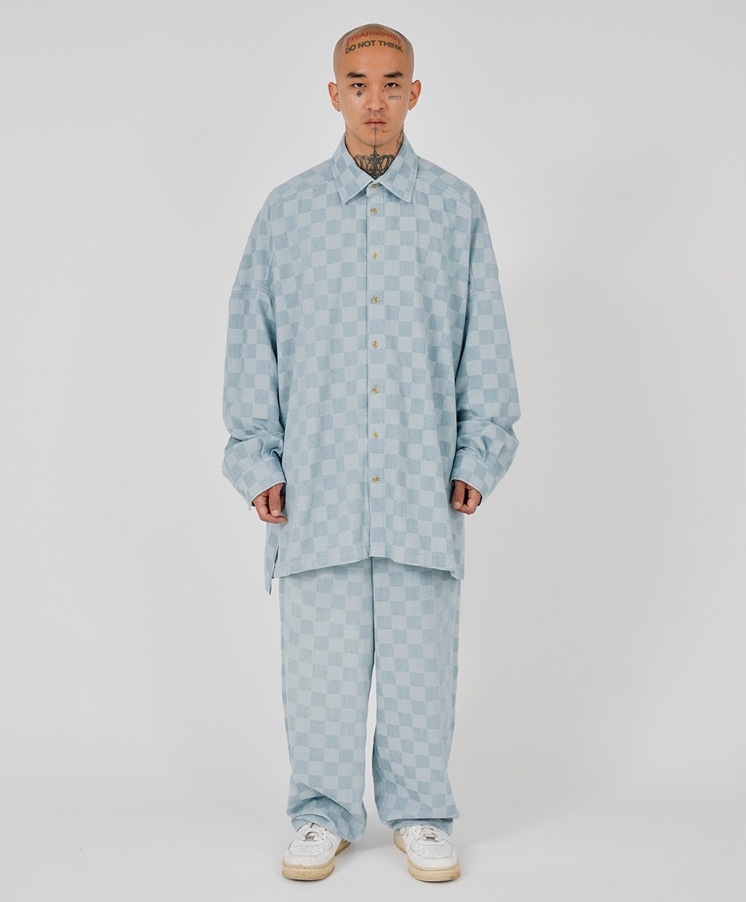 【AJO AJOBYAJO】 Checkerboard Oversized Denim Shirt