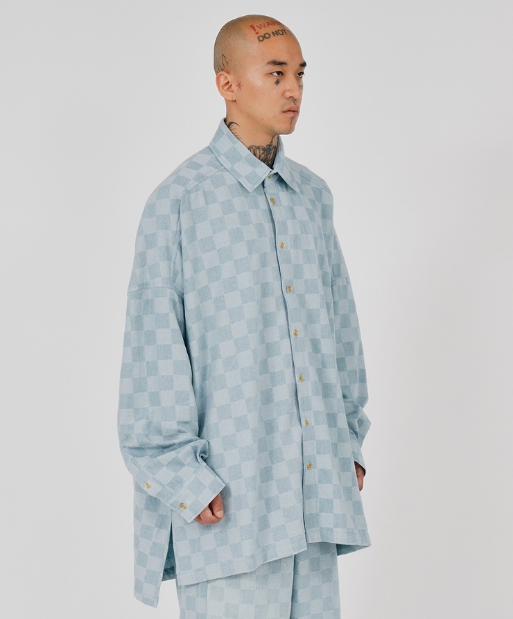 【AJO AJOBYAJO】 Checkerboard Oversized Denim Shirt