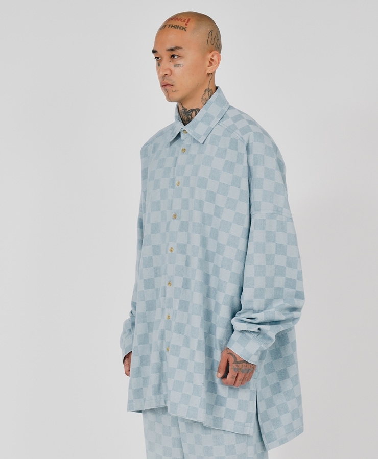 【AJO AJOBYAJO】 Checkerboard Oversized Denim Shirt