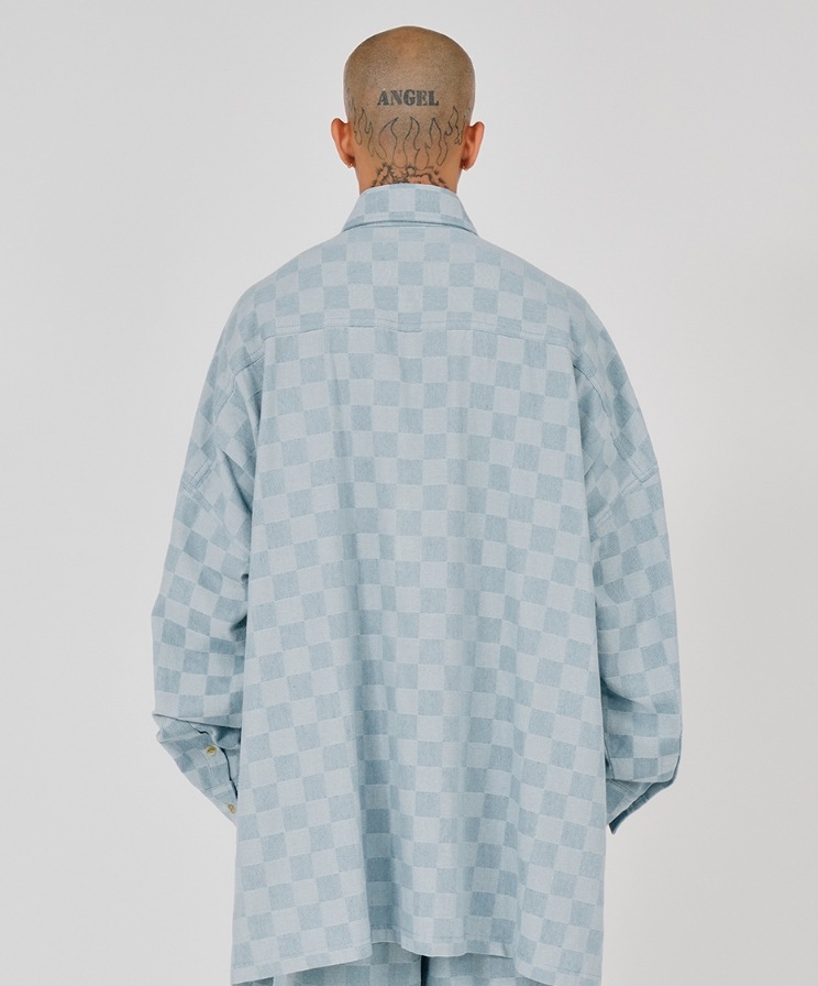 【AJO AJOBYAJO】 Checkerboard Oversized Denim Shirt