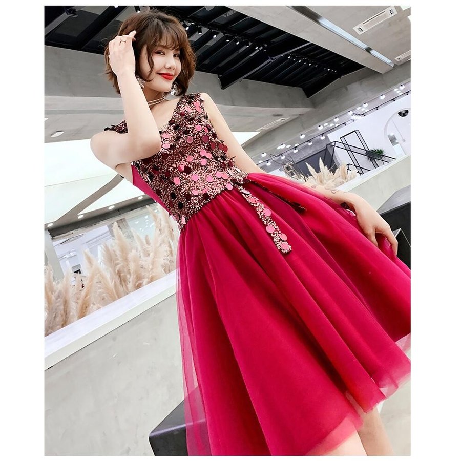 袖なし パーティードレス レディース 結婚式ワンピース Aライン ウエディングドレス ミモレ丈ドレス