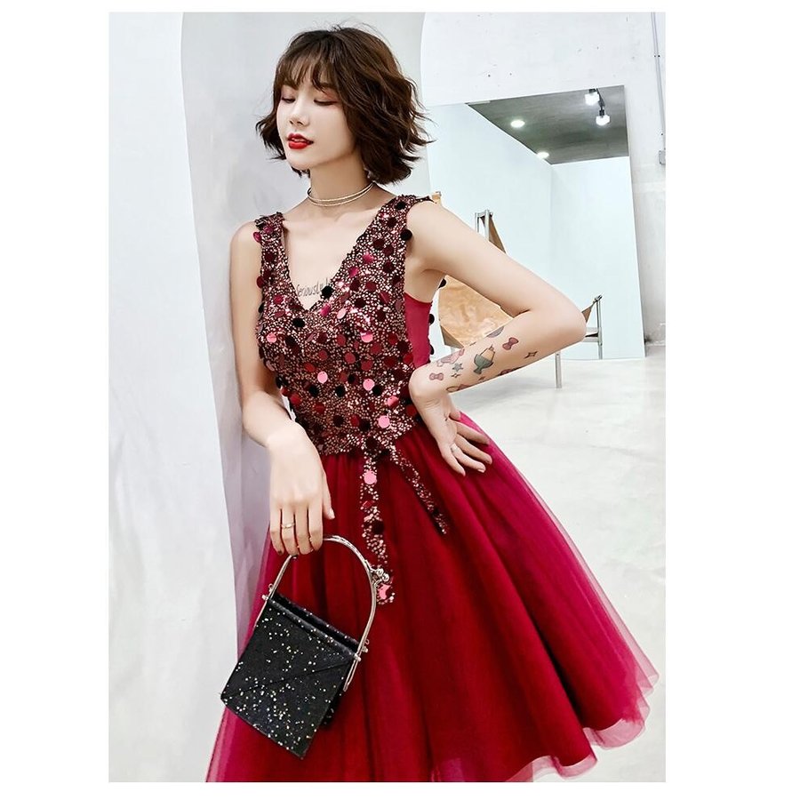 袖なし パーティードレス レディース 結婚式ワンピース Aライン ウエディングドレス ミモレ丈ドレス