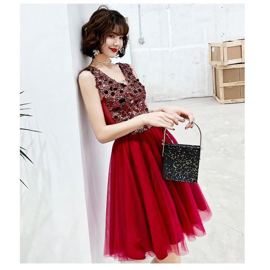 袖なし パーティードレス レディース 結婚式ワンピース Aライン ウエディングドレス ミモレ丈ドレス